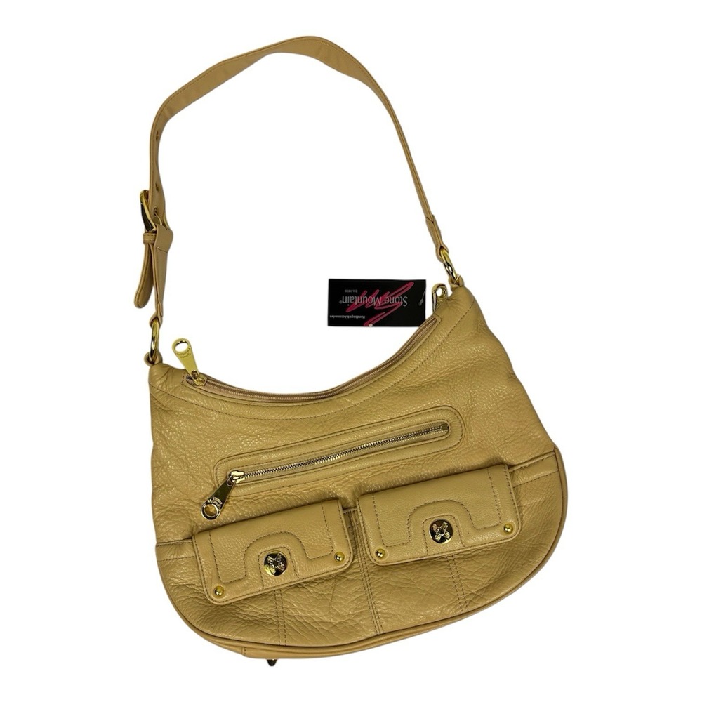 NEW Stone Mountain Genuine Soft Pebbled Leather Tan Shoulder Bag Classic Casual